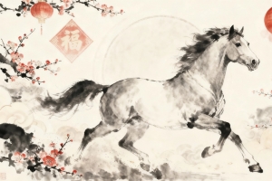 2026新年 马年 福字 水墨风 梅花 4k壁纸