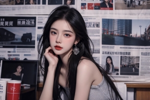 报纸墙 长发美女墨兰4K壁纸
