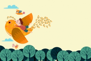童话小鸟森林卡通插画banner