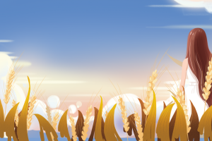 夏天立夏二十四节气手绘人物麦子天空白云