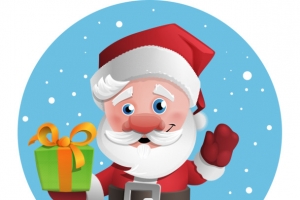 卡通手绘下雪拿礼物圣诞老人