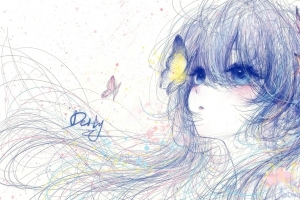 少女发丝 蝴蝶 绘画 4K动漫壁纸