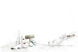 手绘雪地里的房子雪人