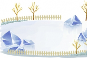 手绘蓝色冰块池塘