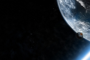 地球 月亮 太空 3440x1440风景壁纸