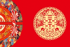 中式婚礼几何红色banner背景
