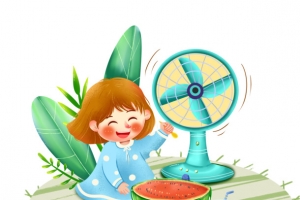 夏天西瓜的小女孩