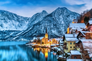 哈尔施塔特 冬季 雪景 6k 风景 图片 壁纸