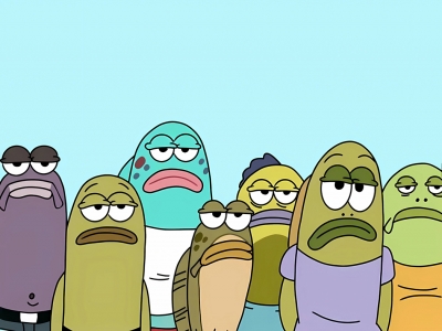 海绵宝宝 表情严肃 鱼群 4K壁纸 3840x2880