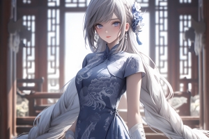 古风蓝衣少女4K壁纸3840*2400