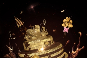 黑金生日蛋糕店促销海报