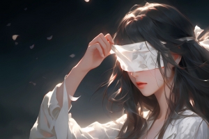 古风美女蒙眼长发3440x1440带鱼屏壁纸