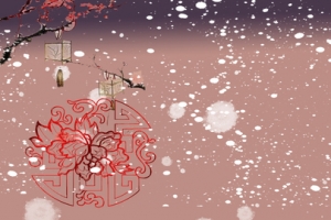 雪景剪纸窗花腊梅梅花背景