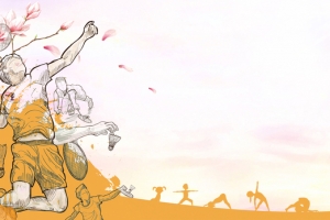 学校快乐篮球卡通黄色banner