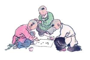 水墨儿童下棋
