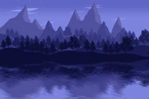 夜晚山水树林河流风景简约4k壁纸