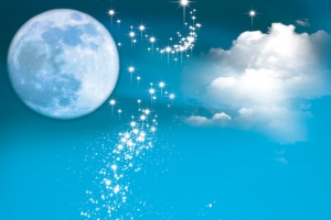 蓝色夜空星空圆月冰雪村庄风景背景素材