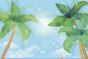 手绘夏日海滩风景旅游平面广告