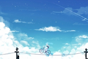 初音未来miku 天空 电线 单车4k动漫壁纸3840x2160