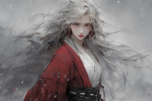 古风红衣长发女孩2880x1800高清壁纸免费下载