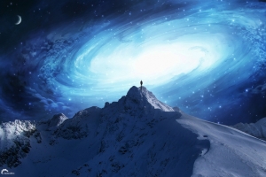 壮观的景象,高山,山峰,星空,云,月亮,光,图片