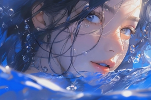 水中蓝色眼睛少女 4k动漫壁纸 3840x2160