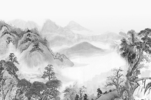 大气中式水墨山河海报背景