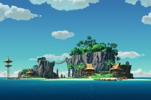 天空云小岛棕榈树日光大海海滩房子高清车机壁纸3200x2000免费下载