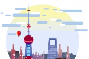 手绘装饰上海插画元素