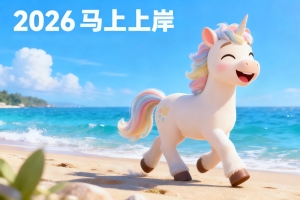 2026马上上岸 海边 开心的小马4k壁纸