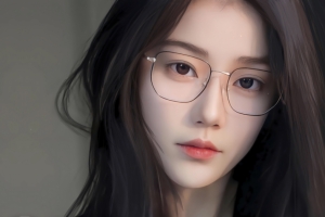 长发美女 眼镜 文静 4K壁纸