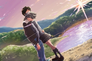 your name 风景 浪漫 拥抱 两个人 你的名字4K动漫壁纸
