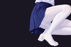 白色裤袜动漫美女 制服 深蓝色迷你裙3440x1440带鱼屏壁纸