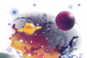 五彩银河系星球运转矢量图