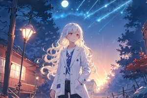 女孩 星星 月亮 灯笼 动漫 4k壁纸 3840x2160