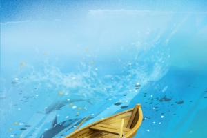 卡通手绘海上木船背景