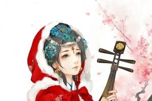 古风红衣披风少女插画