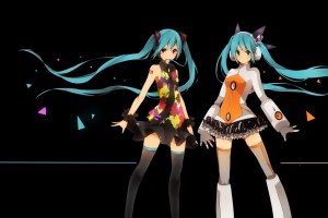 VOCALOID 两个女孩 耳机 初音未来4K动漫壁纸