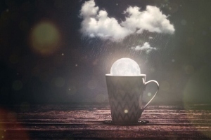 马克杯 月亮 云 雨 眩光 photoshop 4k壁纸 3840x2160