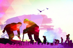 五一劳动节剪影渐变banner