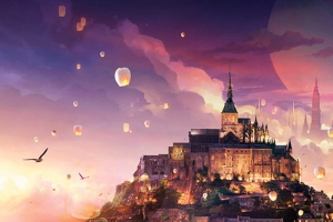 梦幻星空孔明灯中秋节banner