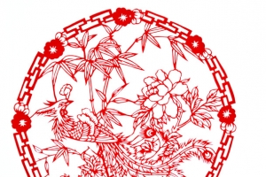 春节红色飞鸾翔凤剪纸