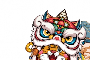 2022年虎年舞狮子国潮风插画