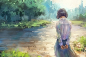 女孩 连衣裙 背面 油漆 画布 4k壁纸 3840x2160