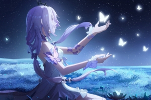 遐蝶 星空月夜 蝴蝶3440x1440带鱼屏壁纸