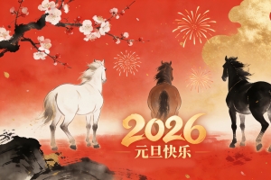 2026元旦快乐 三匹马 梅花 灯笼 4k壁纸