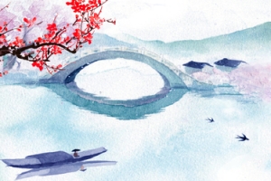中国风水墨画江南小镇banner