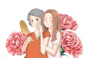 卡通手绘妈妈与女儿插画