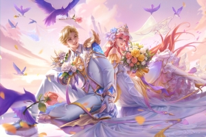 王者荣耀孙策大乔挚爱花嫁星元 8K超清无水印游戏壁纸8120x4134免费下载