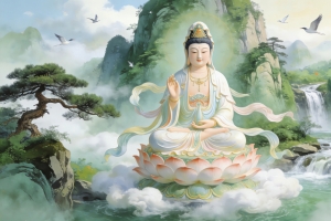 观音菩萨坐莲台山水风景4K高清车机壁纸3840x2160免费下载